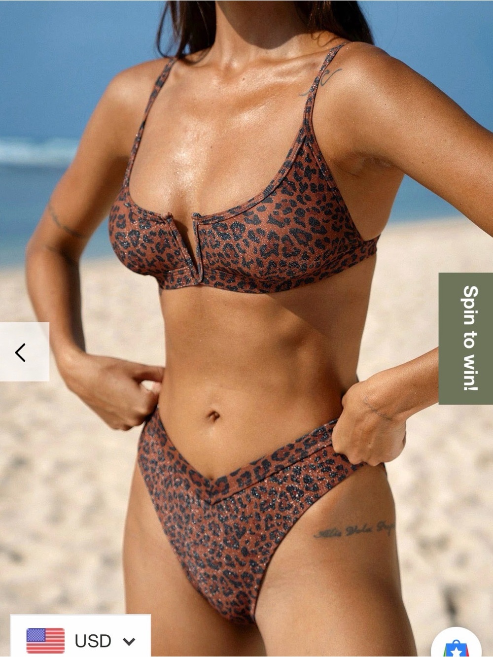Leopard Print Underwire Bikini Set - Brown